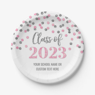 Assiettes En Carton Pink Silver Confetti Graduation 2023