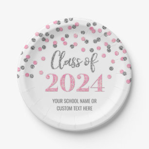 Assiettes En Carton Pink Silver Confetti Graduation 2024