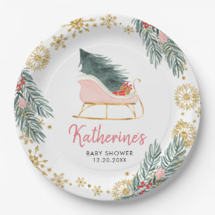 Assiettes En Carton Pink Sleigh Baby shower Petit paquet de joie