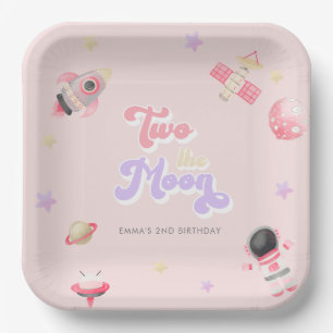 Assiettes En Carton Pink Space Two Moon Anniversaire