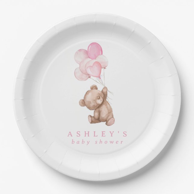 Assiettes En Carton Pink Teddy Bear We Can Bearly Wait Baby Shower (Devant)