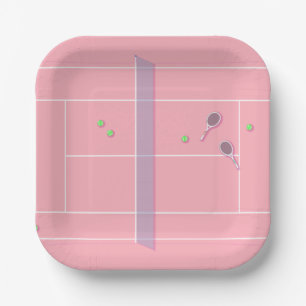 Assiettes En Carton Pink Tennis Court Joueur de tennis moderne