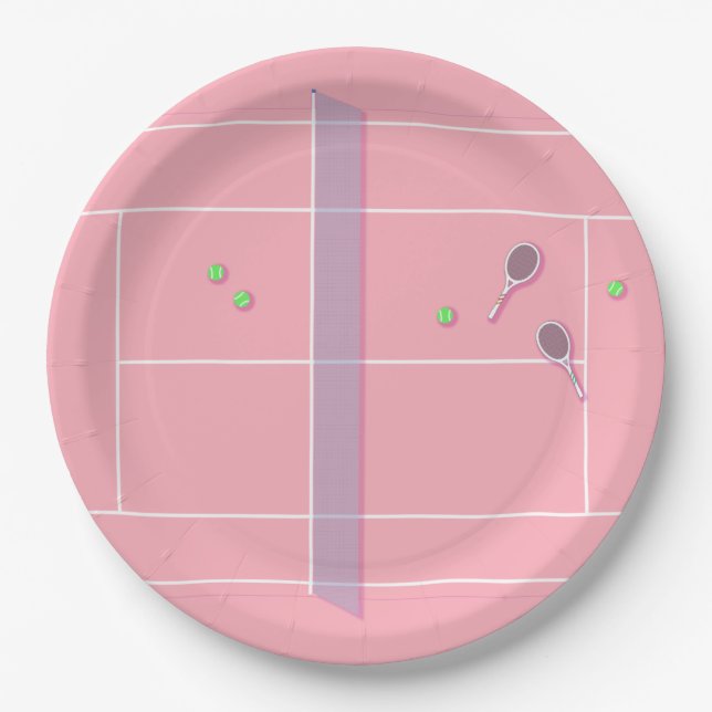 Assiettes En Carton Pink Tennis Court Joueur de tennis moderne (Devant)