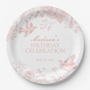 Assiettes En Carton Pink Toile De Jouy Vintage Floral Anniversaire