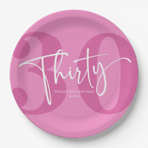 Assiettes En Carton Pink Trente-trentième fête d'anniversaire