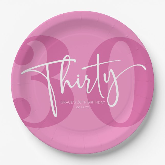 Assiettes En Carton Pink Trente-trentième fête d'anniversaire (Devant)