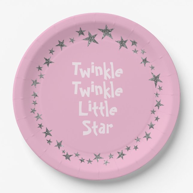 Assiettes En Carton Pink Twinkle Little Star Baby Girl Party Plaques (Devant)
