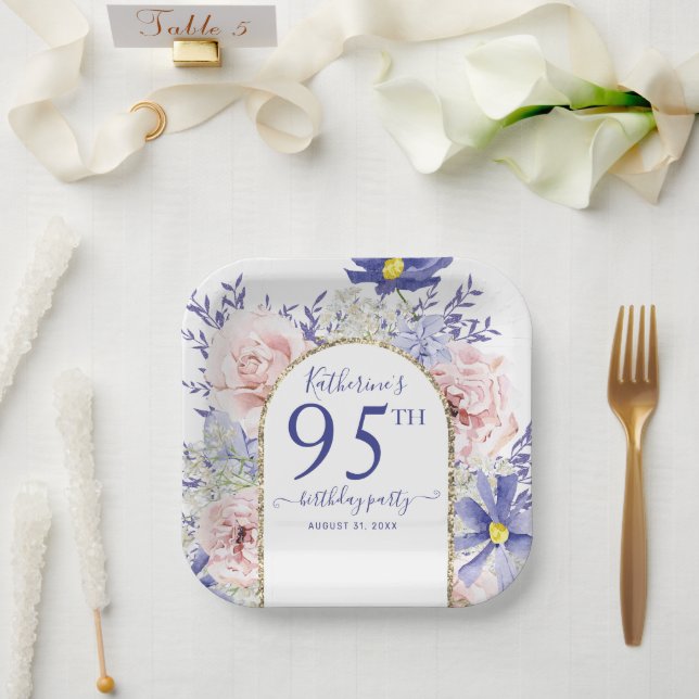 Assiettes En Carton Pink violet Floral God Frame 95e fête d'anniversai (Mariage)