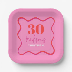 Assiettes En Carton Pink Wavy 30e fête d'anniversaire