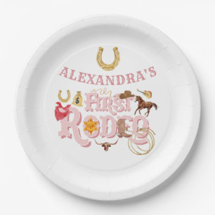 Assiettes En Carton Pink Wild West Premier Rodéo Baby Girl 1er anniver