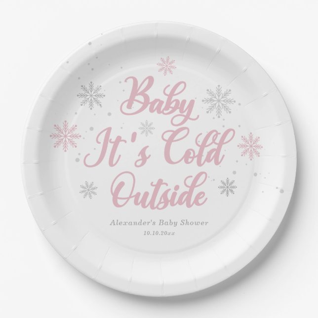 Assiettes En Carton Pink Winter Wonderland Baby shower (Devant)