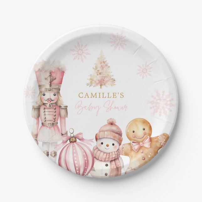 Assiettes En Carton Pink Winter Wonderland Baby shower (Devant)