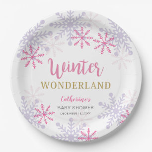 Assiettes En Carton Pink Winter Wonderland Baby shower Snowflakes Girl