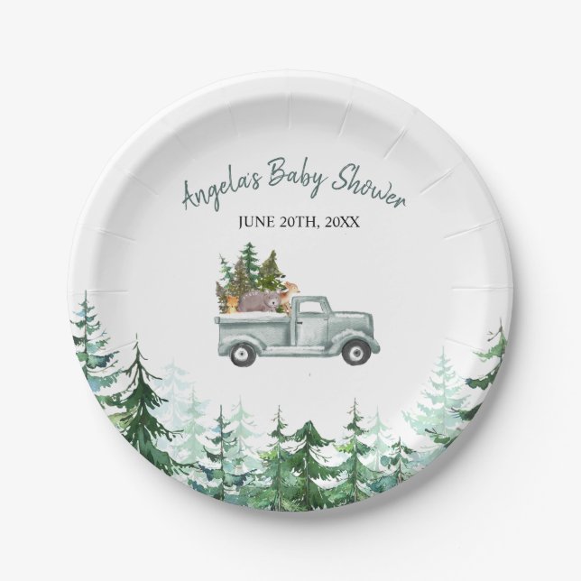 Assiettes En Carton Pins d'hiver Bois Animaux Plates en papier (Devant)