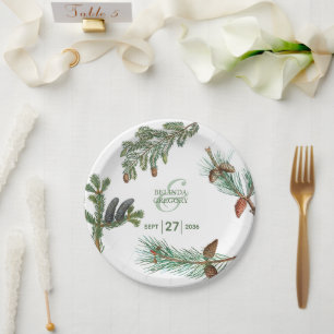 Assiettes En Carton Pins rustiques Mariage de verdure forestière