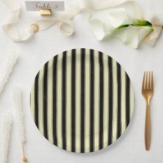 Assiettes En Carton Pinstripe noir et crème Mariage Élégant Jeu P