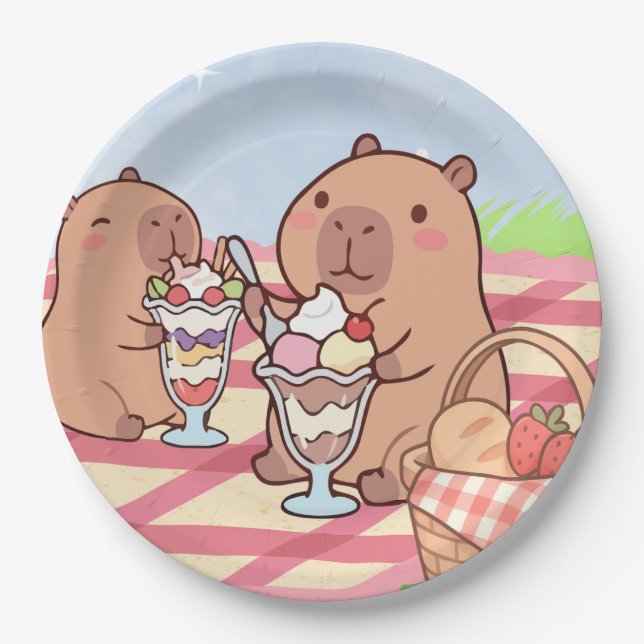 Assiettes En Carton Pique-nique d'anniversaire de capybara  (Devant)
