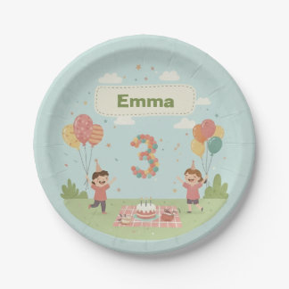 Assiettes En Carton Pique-nique d'anniversaire, style rétro mignon, 3 