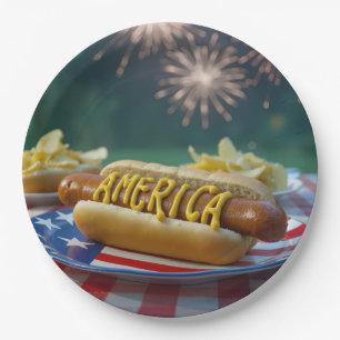 Assiettes En Carton Pique-nique du 14 juillet avec feu d'artifice