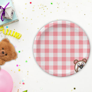 Assiettes En Carton Pique-nique en vichy ours en peluche