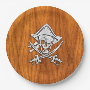 Assiettes En Carton Pirate en argent Chrome sur Décor de placage en te