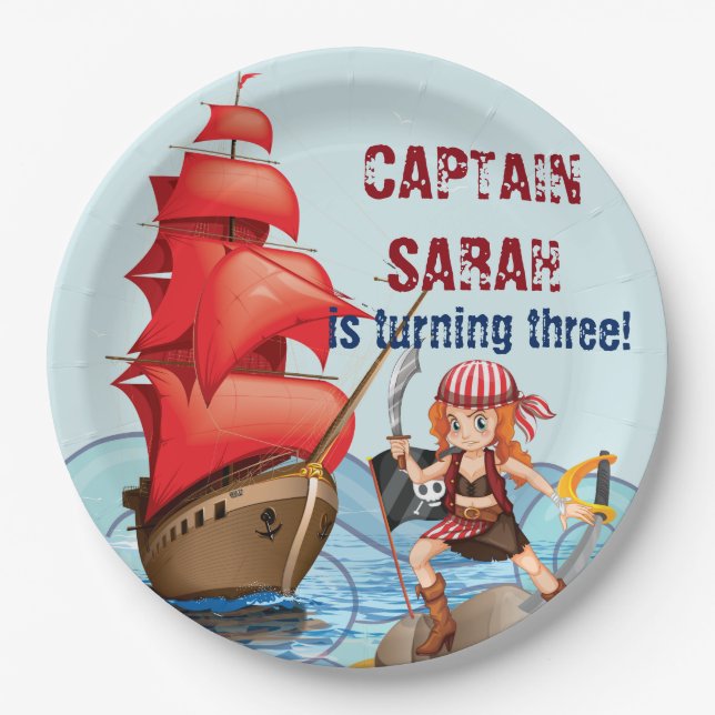 Assiettes En Carton Pirate Girl Anniversaire Fête Bande de bateau (Devant)