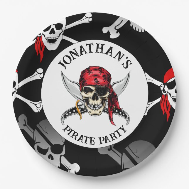 Assiettes En Carton PIRATE PARTY SKULLS Plaque en papier (Devant)