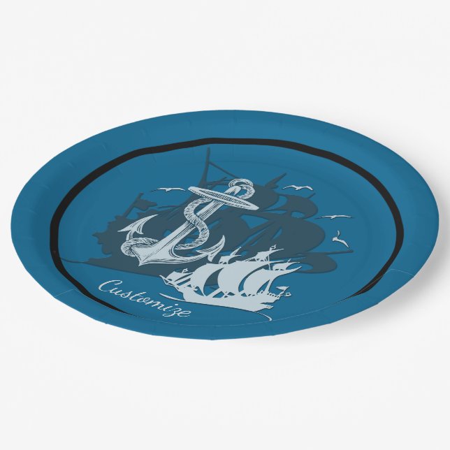 Assiettes En Carton Pirate Ship & Ancres Plaques de papier en silhouet (Angle)