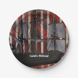 Assiettes En Carton Pirate Ship Grunge Plaques de fête d'anniversaire