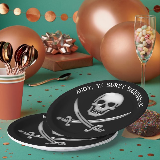 Assiettes En Carton Pirate Skull and Sword Crossbones (Multi)