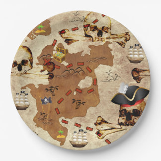 Assiettes En Carton Pirate Skull & Bones Treasure Map