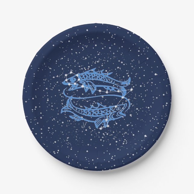 Assiettes En Carton Pisces Constellation and Zodiac Sign with Stars (Devant)