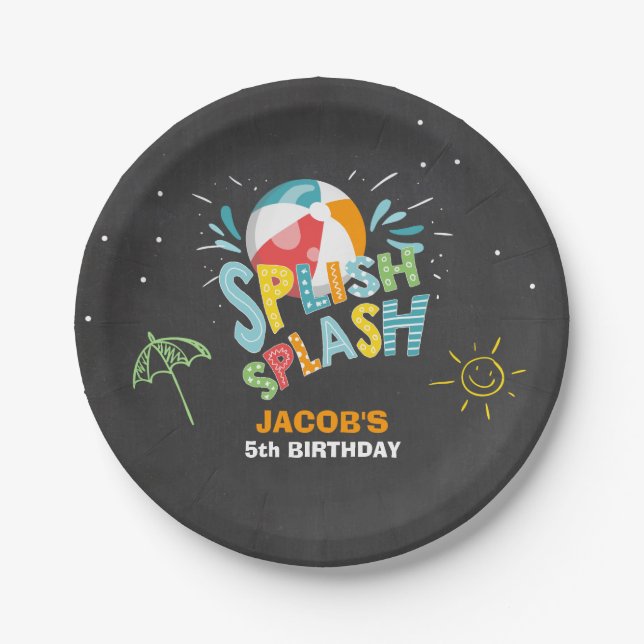 Assiettes En Carton Piscine Anniversaire Papier Plaques Ball Boy Splis (Devant)