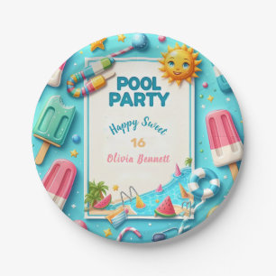Assiettes En Carton Piscine Fête Anniversaire Sweet sixteen Été Nage