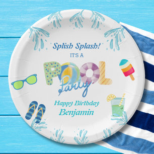 Assiettes En Carton Piscine pour garçon colorée fête d'anniversaire