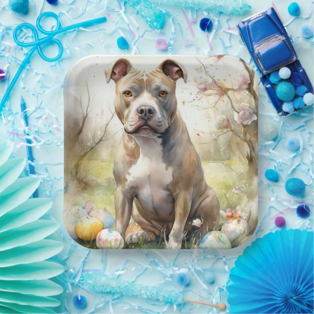 Assiettes En Carton Pitbull Chien avec des oeufs de Pâques vacances (Fête)