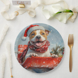 Assiettes En Carton Pitbull Chien dans la boue Laisser il neige Noël