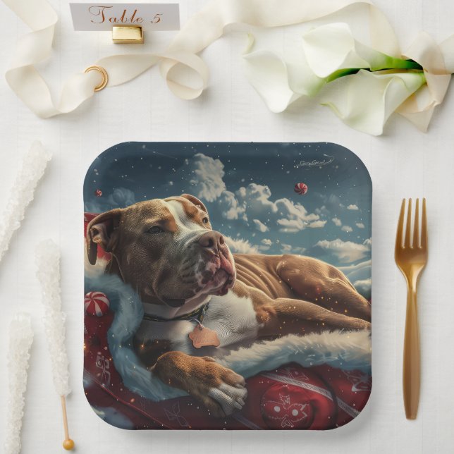 Assiettes En Carton Pitbull Chien Festif de Noël (Mariage)
