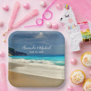 Assiettes En Carton Pittoresque Turquoise Blue Sea Beach Mariage photo