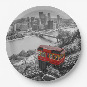 Assiettes En Carton Pittsburgh Steel City Skyline Incline Photographie