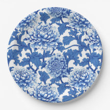 Pivoine bleue et blanche, floral chinois