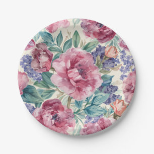 Assiettes En Carton Pivoine botanique aquarelle floraison de lavande f