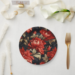 Assiettes En Carton Pivoine Fleurie Rouge
