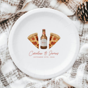 Assiettes En Carton Pizza & Bière Couples Décontractés Fête des mariée