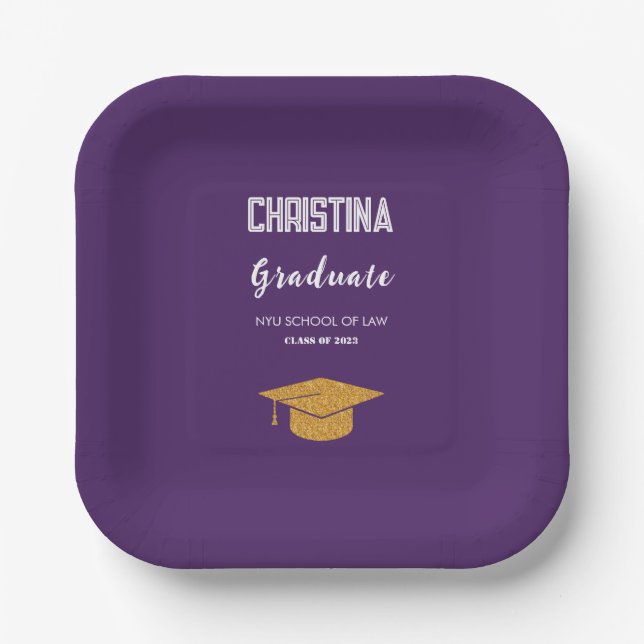 Assiettes En Carton Plafond de graduation violet et or (Recto)