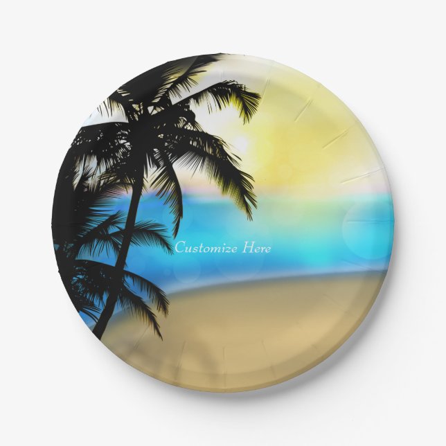 Assiettes En Carton Plage de jour & Palm Trees Plaques Mariages tropic (Devant)