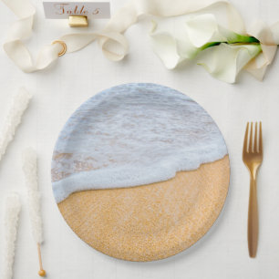 Assiettes En Carton Plage de sable avec Surf en mousse