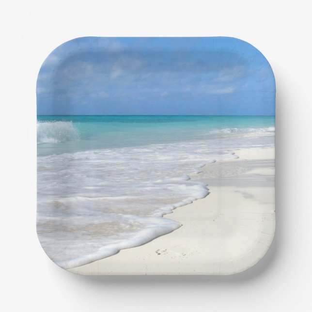 Assiettes En Carton Plage de sable blanc Surf doux (Recto)