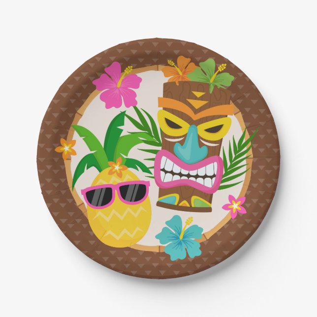 Assiettes En Carton Plage d'été tropicale Luau Anniversaire (Devant)
