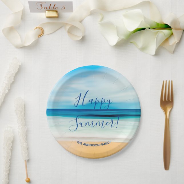 Assiettes En Carton Plage mer mer d'été (Mariage)